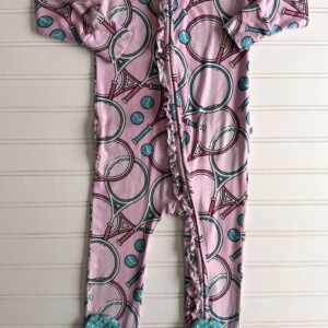 Posh Peanut Tennis Print Ruffle Zip Footie Pajama