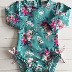 Ruffle Butts “Teal Floral” Rashguard Swimsuit