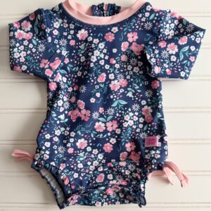 Ruffle Butts Navy Floral Rashguard Swimsuit