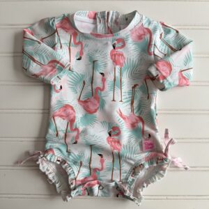 Rufflebutts Flamingo Print Rashguard Swimsuit